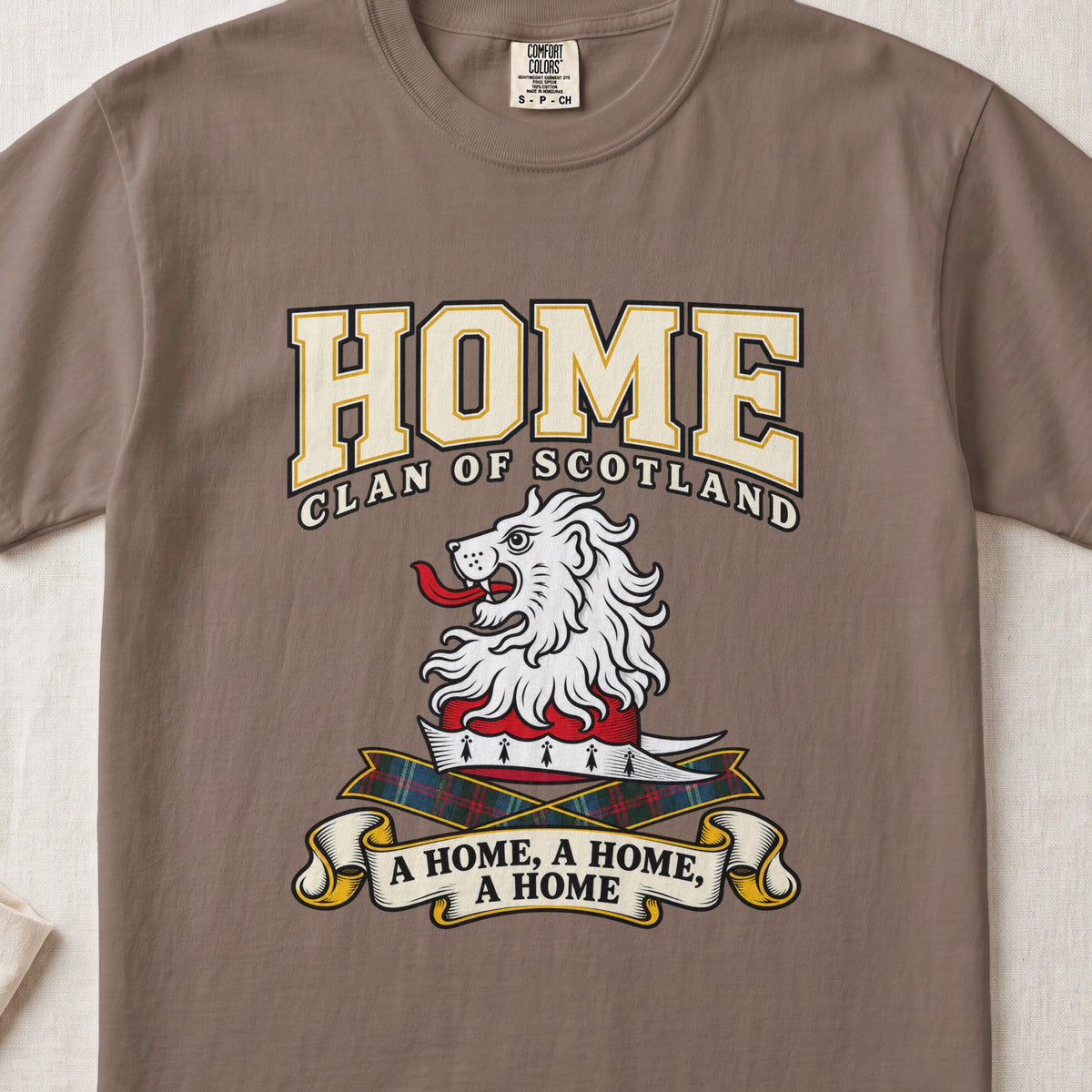 Home Scottish clan graphic T-shirt in Espresso, front view