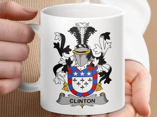 Clinton Surname Irish Family Crest On A Gift Mug - Celtic Ancestry Gifts