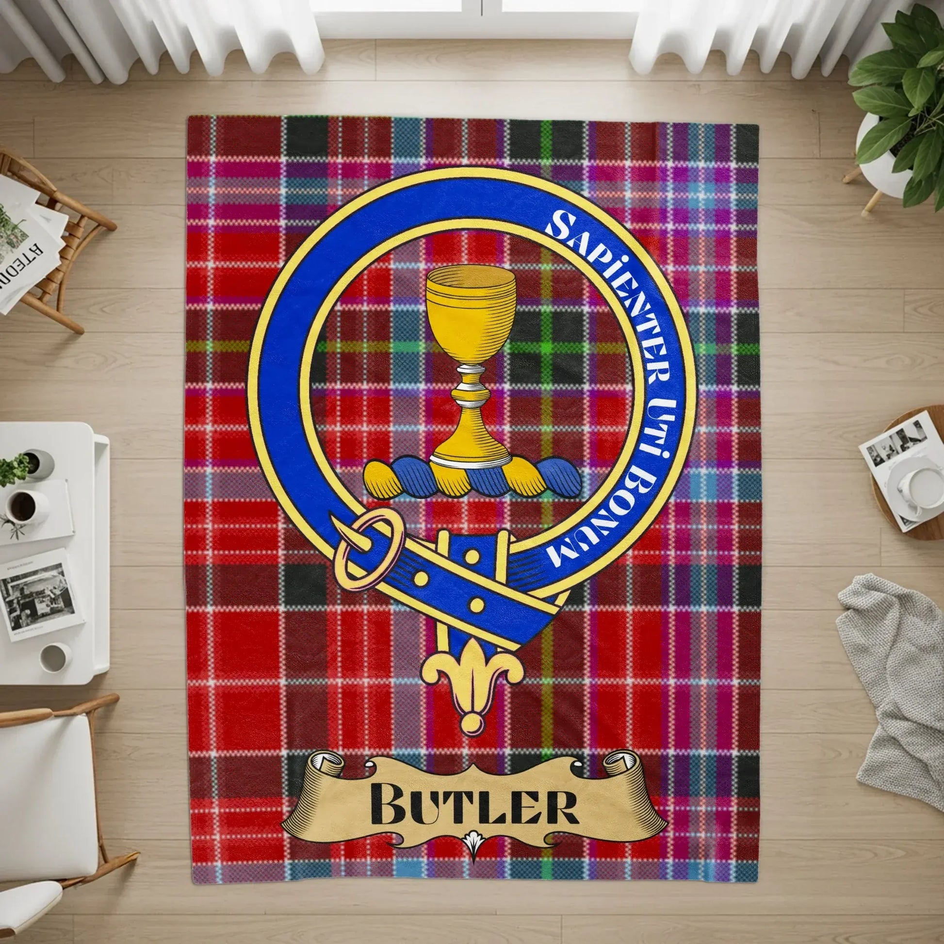 Butler Coat of Arms Tartan Plaid Design Area Rug