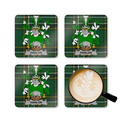 Hanlon Family Crest Plaid Pattern Coasters Set product
