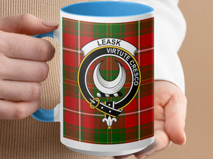 Clan Leask Virtute Cresco Tartan Crest Plaid Mug - Living Stone Gifts