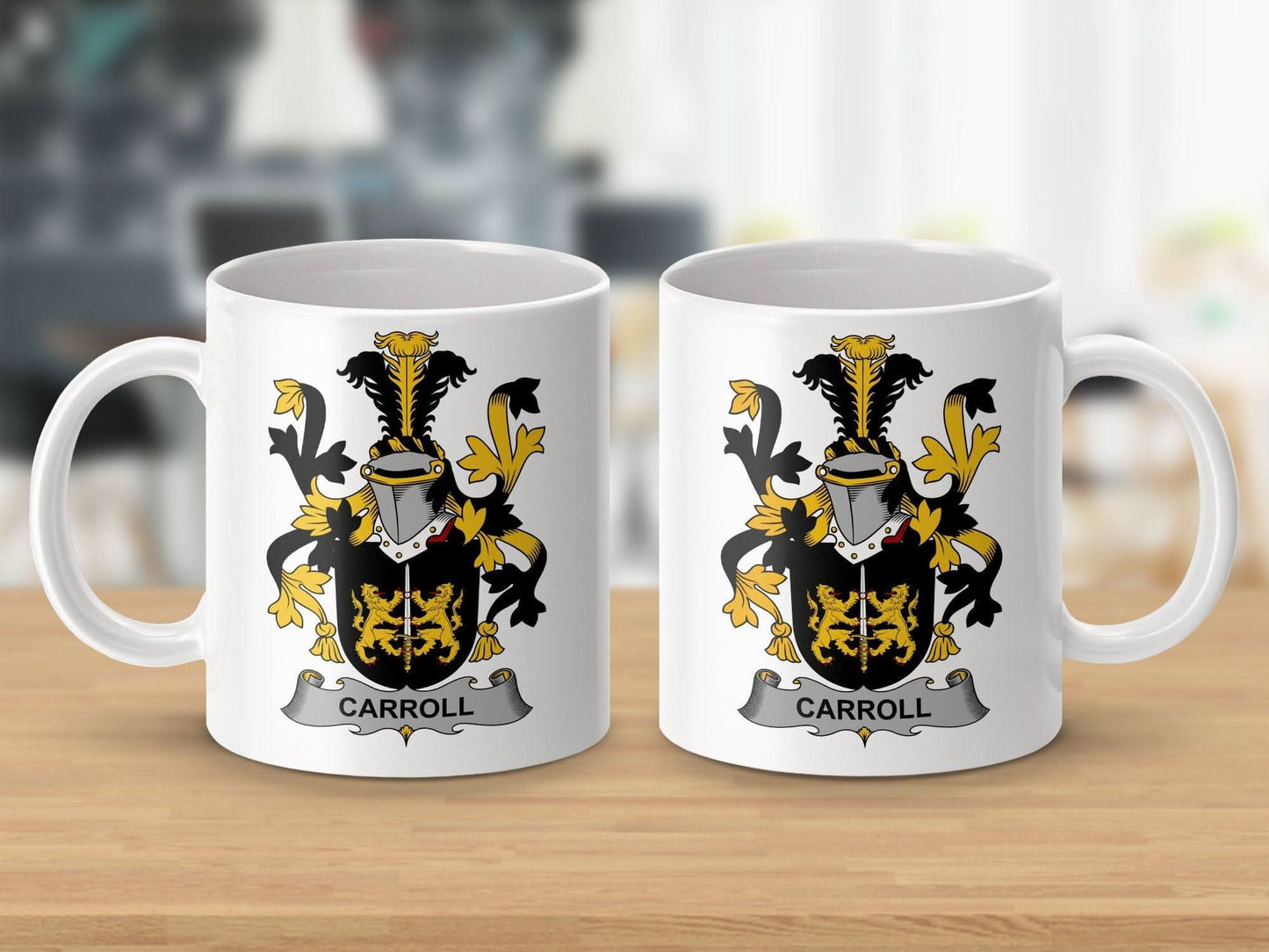 Carroll Surname Irish Family Crest Coat Arms Heraldry Mug - Celtic Ancestry Gifts