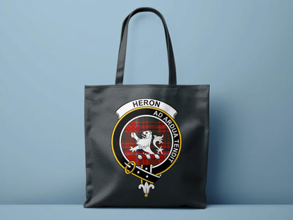 Heron Scottish Clan Crest Tartan Tote Bags - Celtic Ancestry Gifts