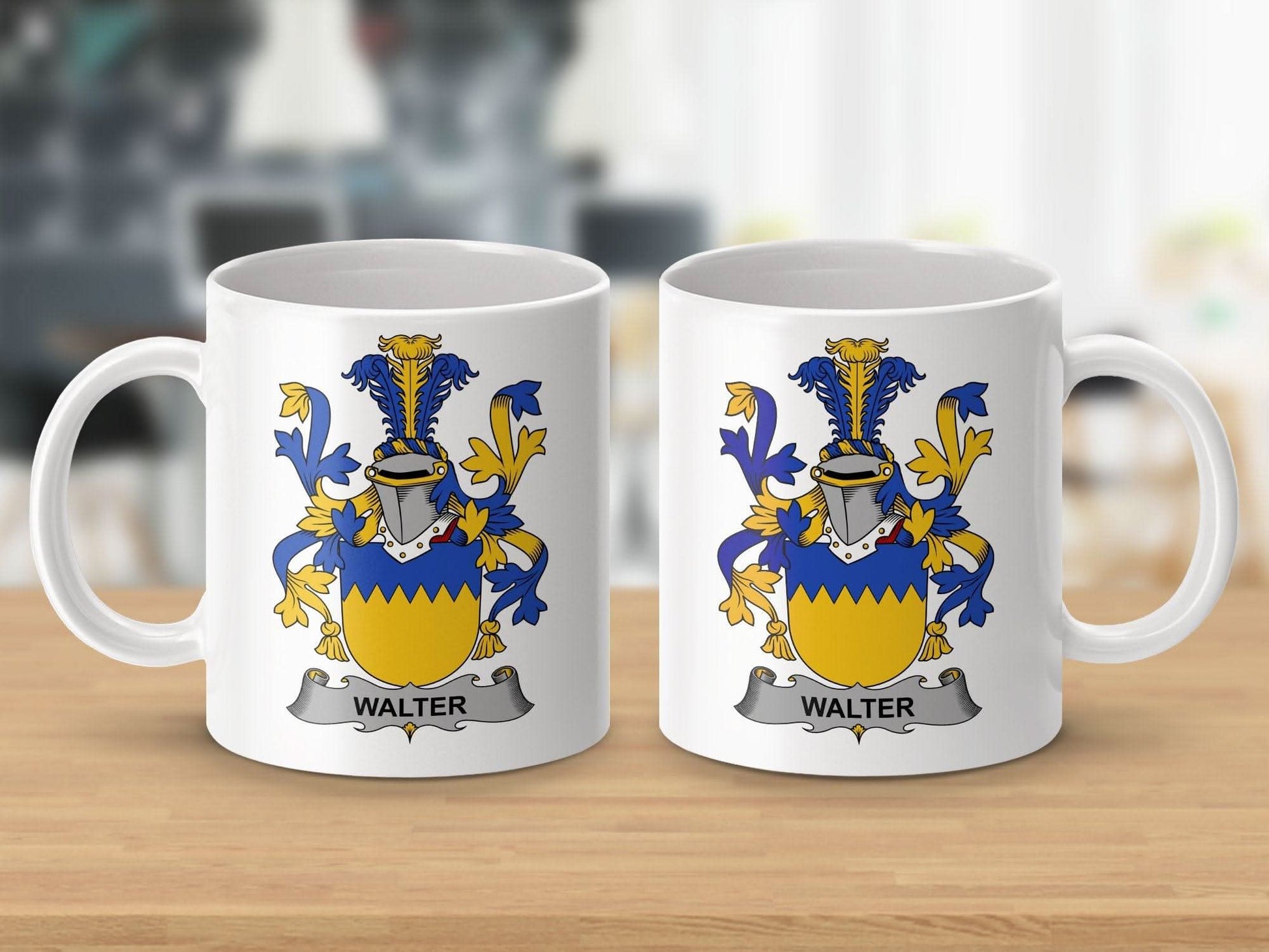Walter Surname Family Coat of Arms Crest Mug - Celtic Ancestry Gifts
