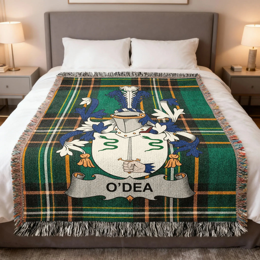 Green Black Yellow Plaid O'DEA Crest Fringed Throw product type