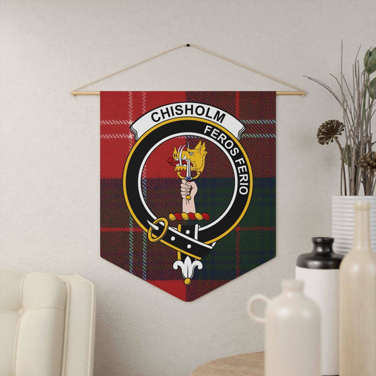 Chisholm Clan Scottish Tartan and Crest Wall Pennant - Celtic Ancestry Gifts
