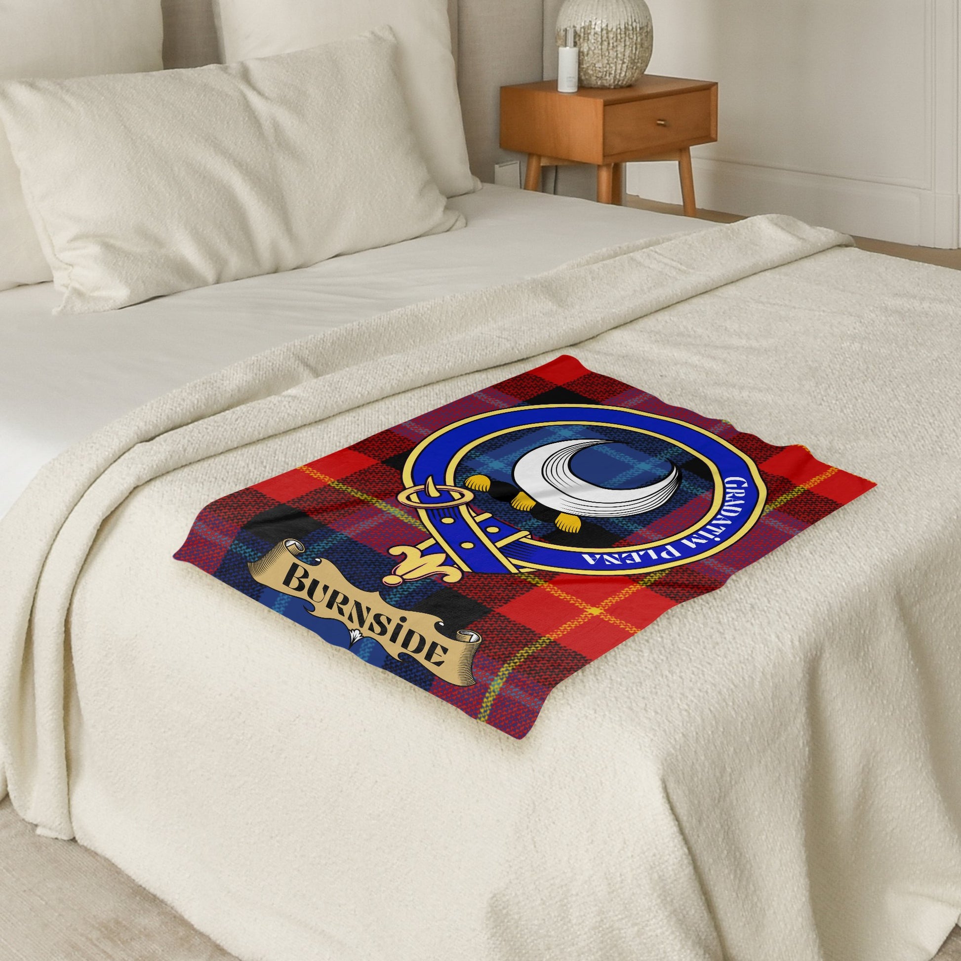 Scottish Clan Burnside Crest Tartan Throw Blanket - Living Stone Gifts