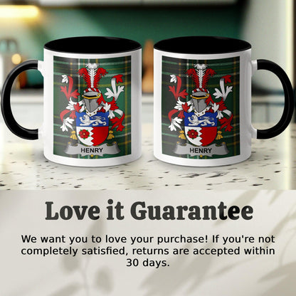 Henry Surname Family Crest Irish Tartan Mug - Celtic Ancestry Gifts
