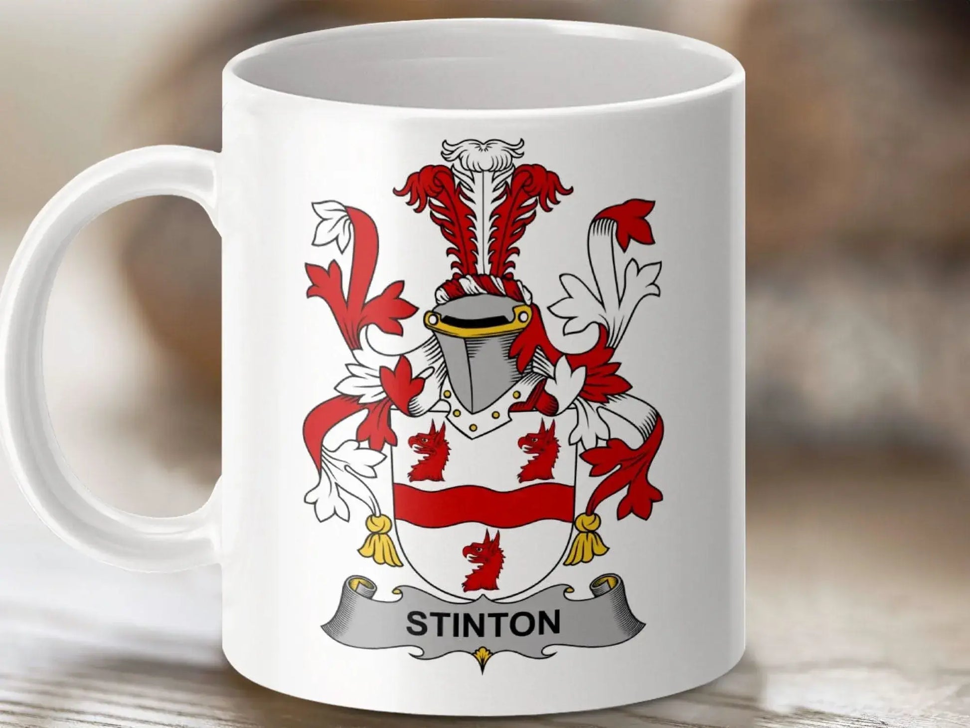 Stinton Family Crest Coat of Arms Mug - Celtic Ancestry Gifts