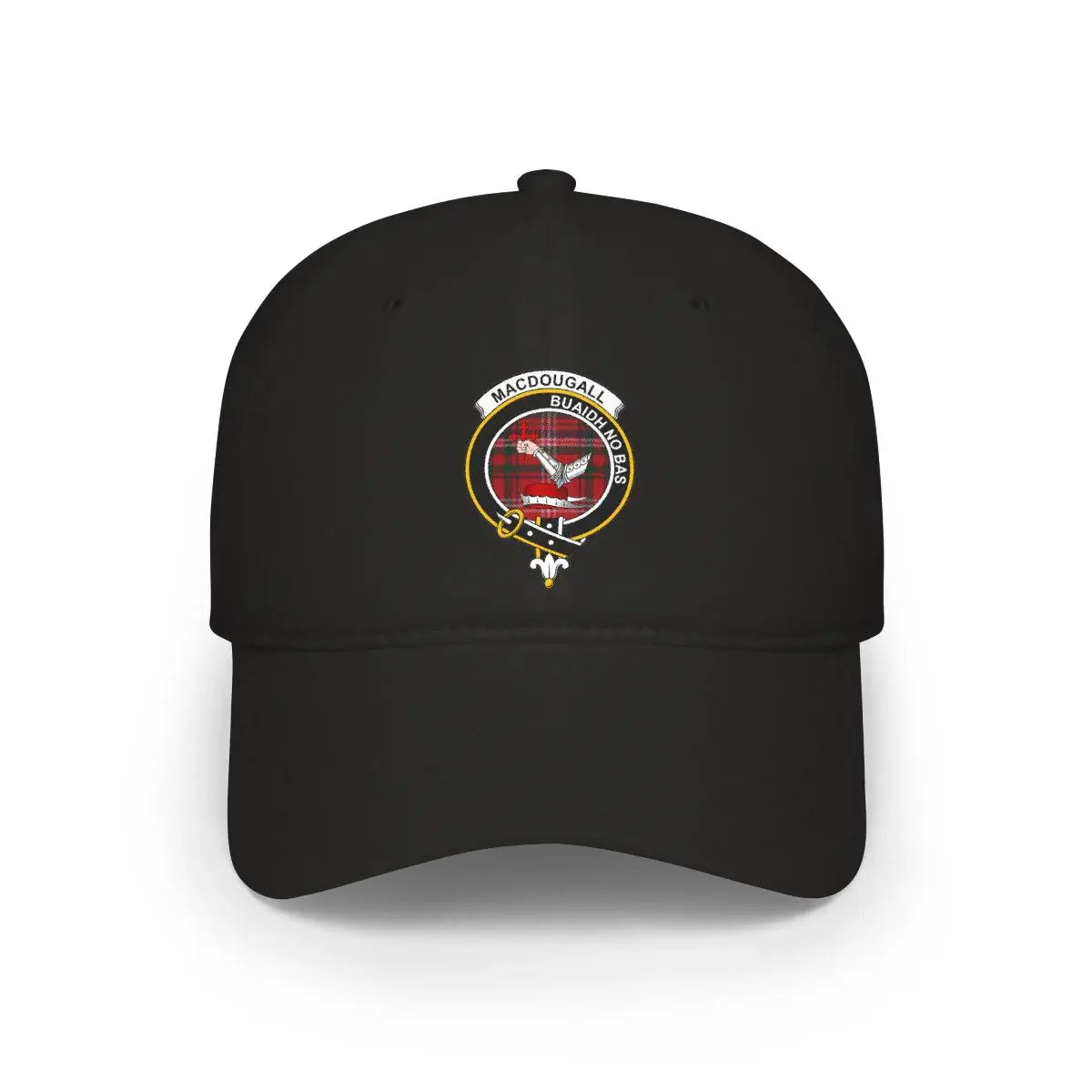 MacDougall Buaidh No Bas clan crest cap — 100% cotton with hand and cross heraldic design