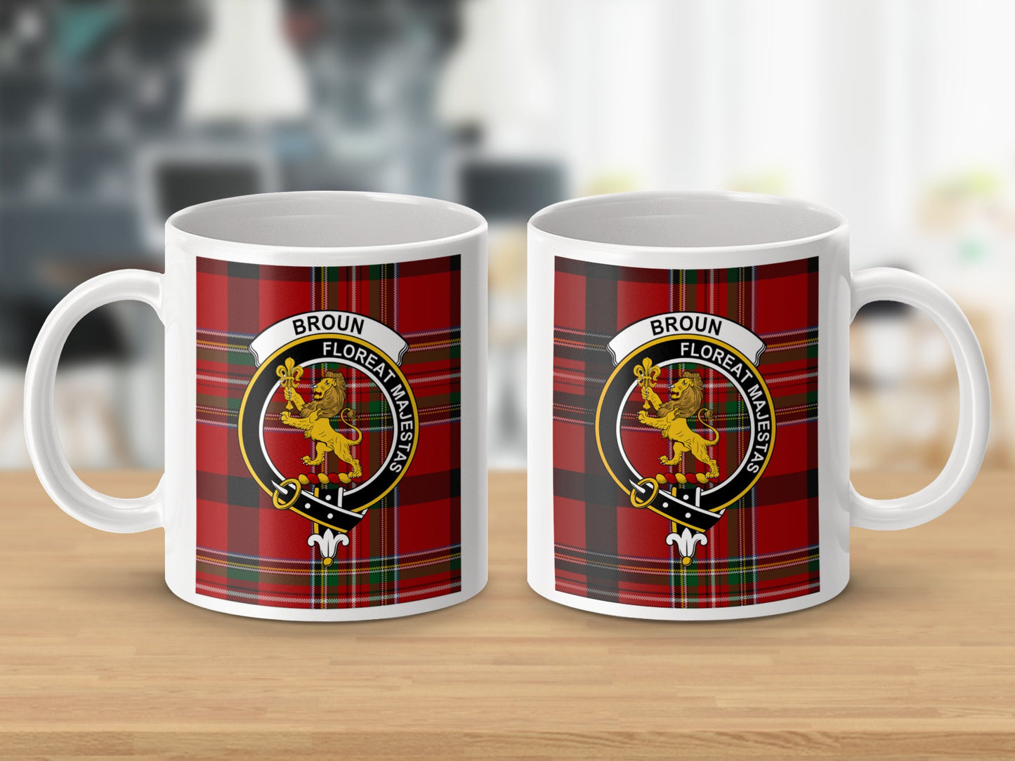 Scottish Clan Broun Crest and Tartan Design Mug - Living Stone Gifts