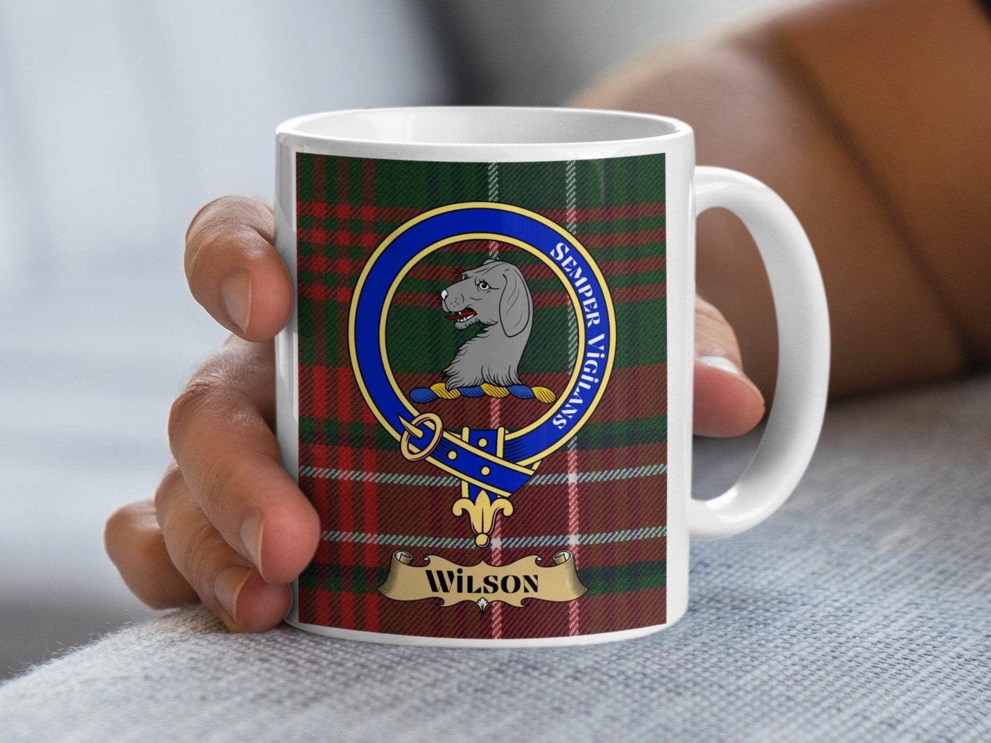 Wilson Scottish Clan Crest Tartan Design Ceramic Mug - Living Stone Gifts