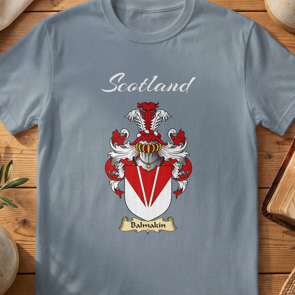 Balmakin Scottish family shield T-shirt in Stone Blue