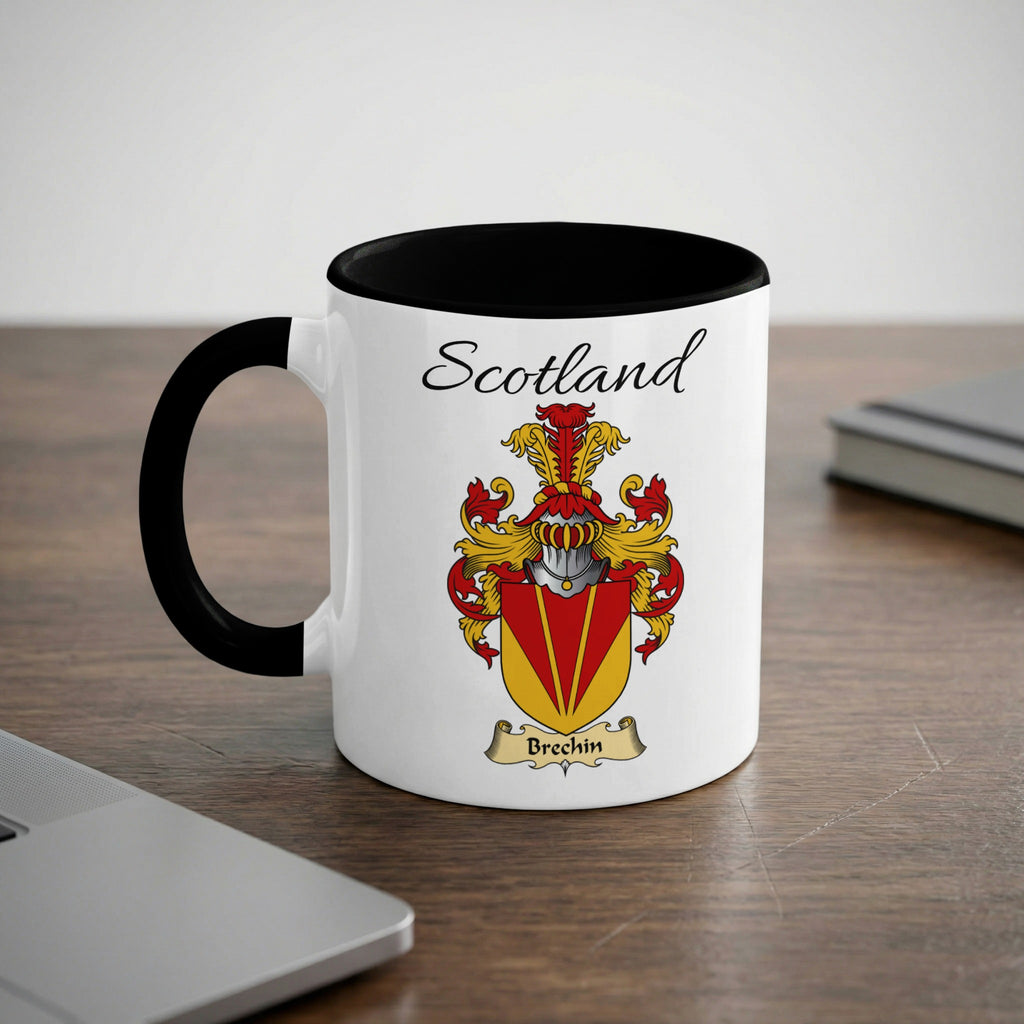 Brechin Scottish family crest accent mug with Scotland lettering and coat of arms artwork