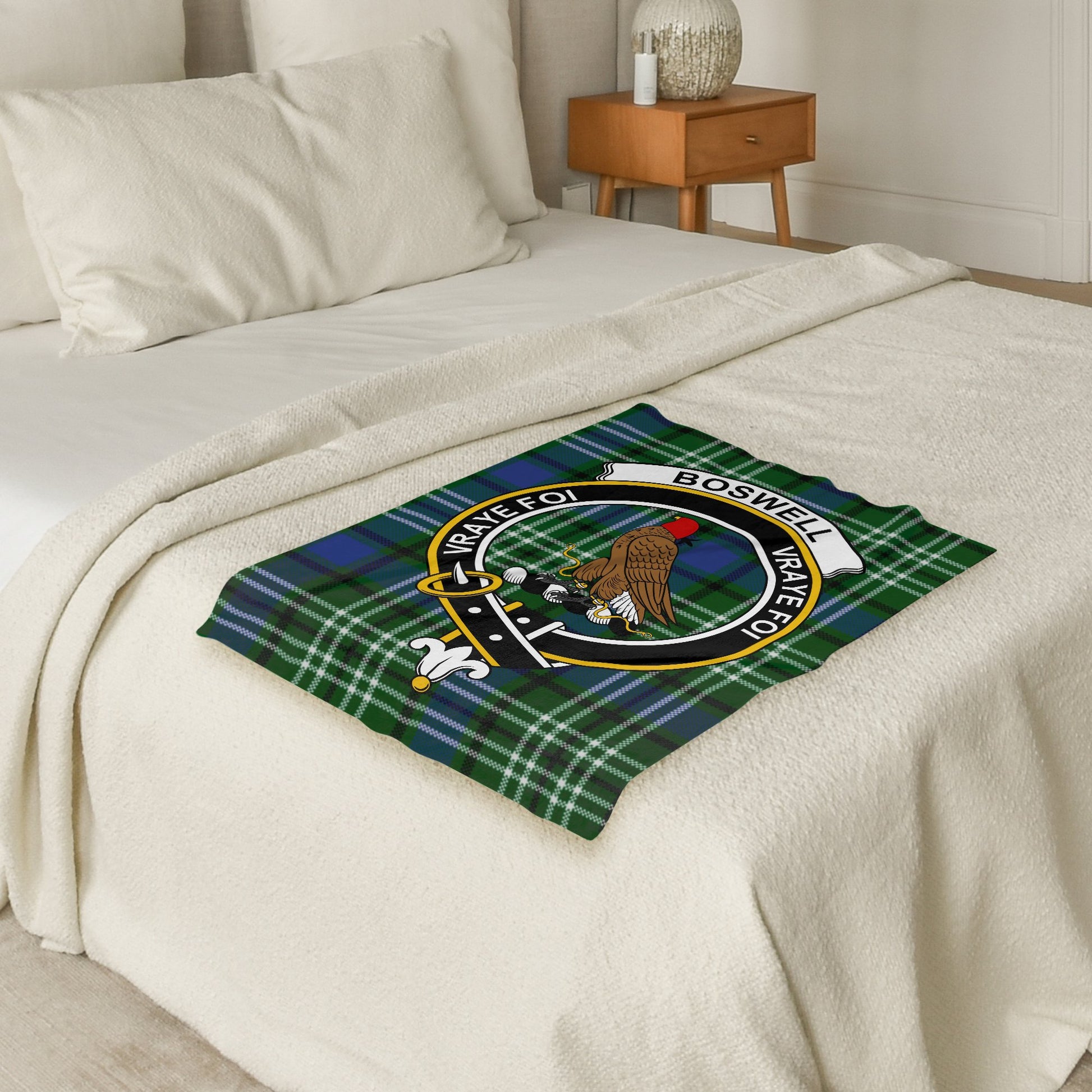 Scottish Clan Boswell Crest Tartan Throw Blanket - Living Stone Gifts