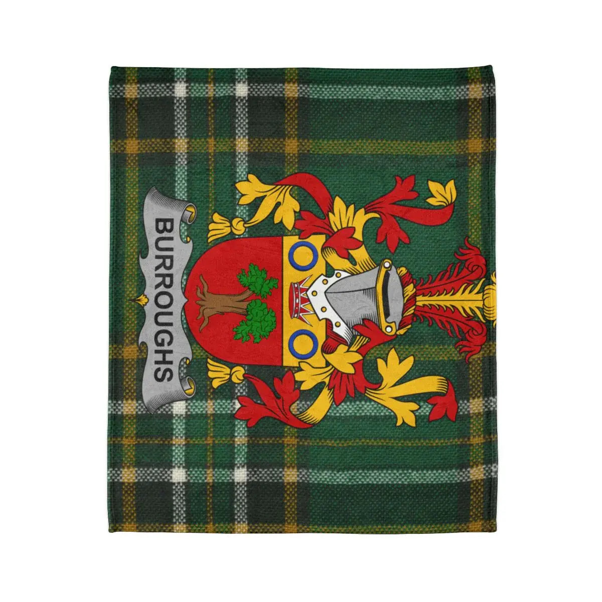 Burroughs Family Crest with Plaid Background Blanket product