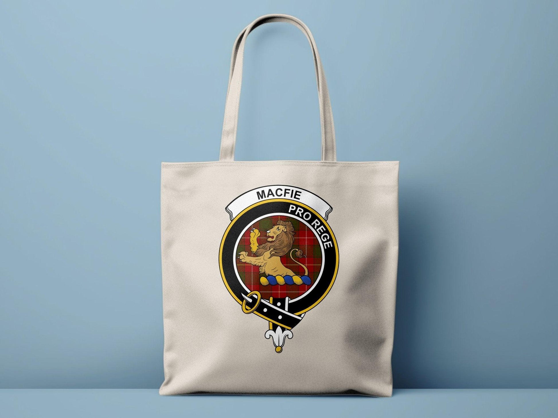 Custom Macfie Crest Tote Bag, Scottish Clan Lion Tote, Durable Reusable Shopping Bag, Unique Heritage Gift
