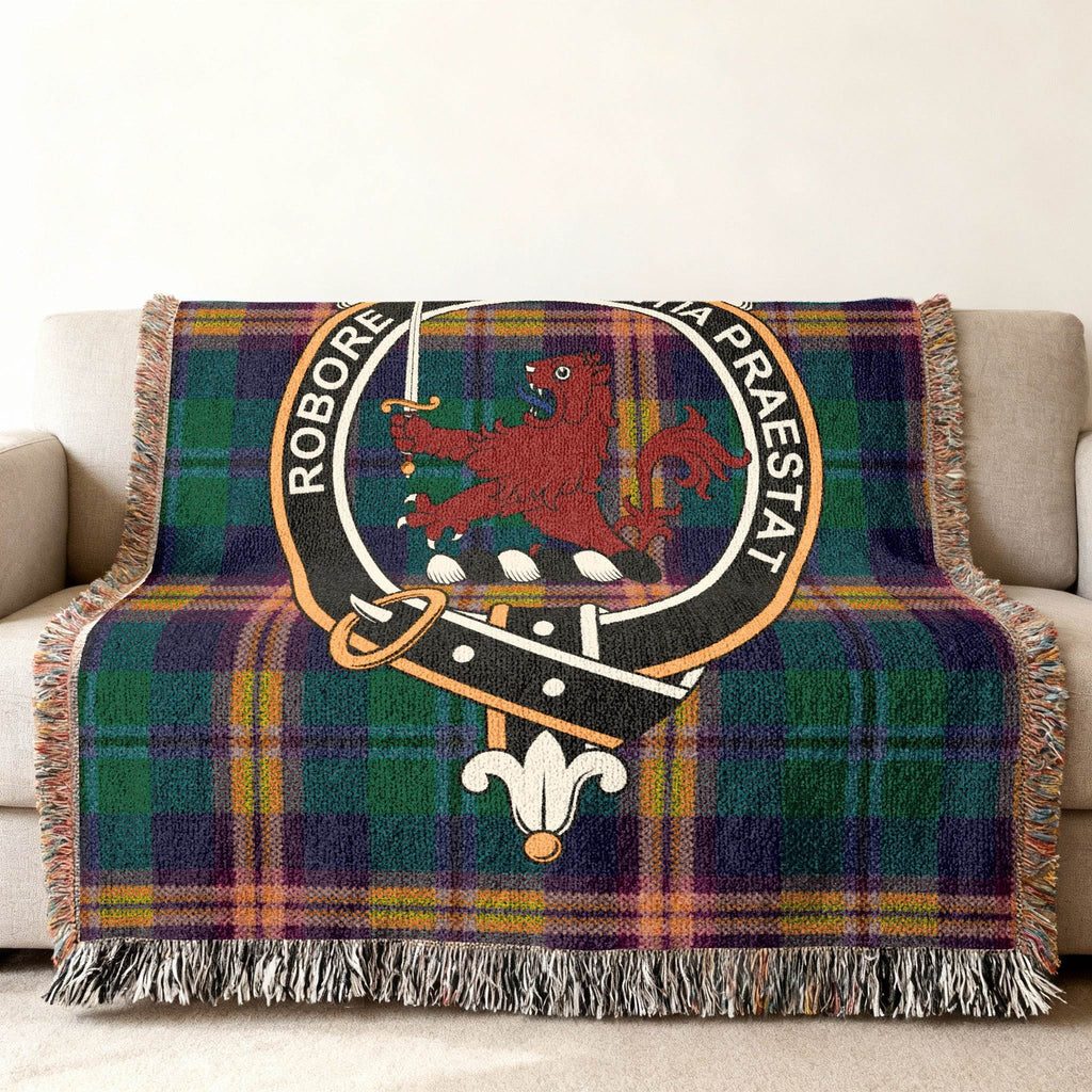 Young crest woven blanket draped as an heirloom gift