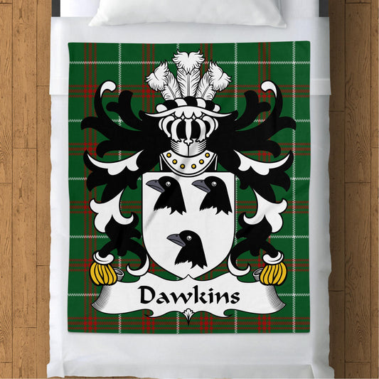 Dawkins Welsh Coat of Arms on National Tartan Background Blanket - Living Stone Gifts