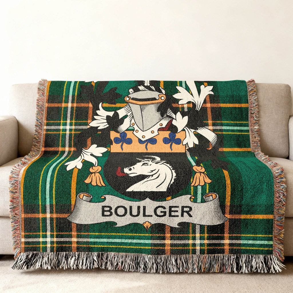 Boulger Family Name Coat Arms Plaid Design Throw Blanket