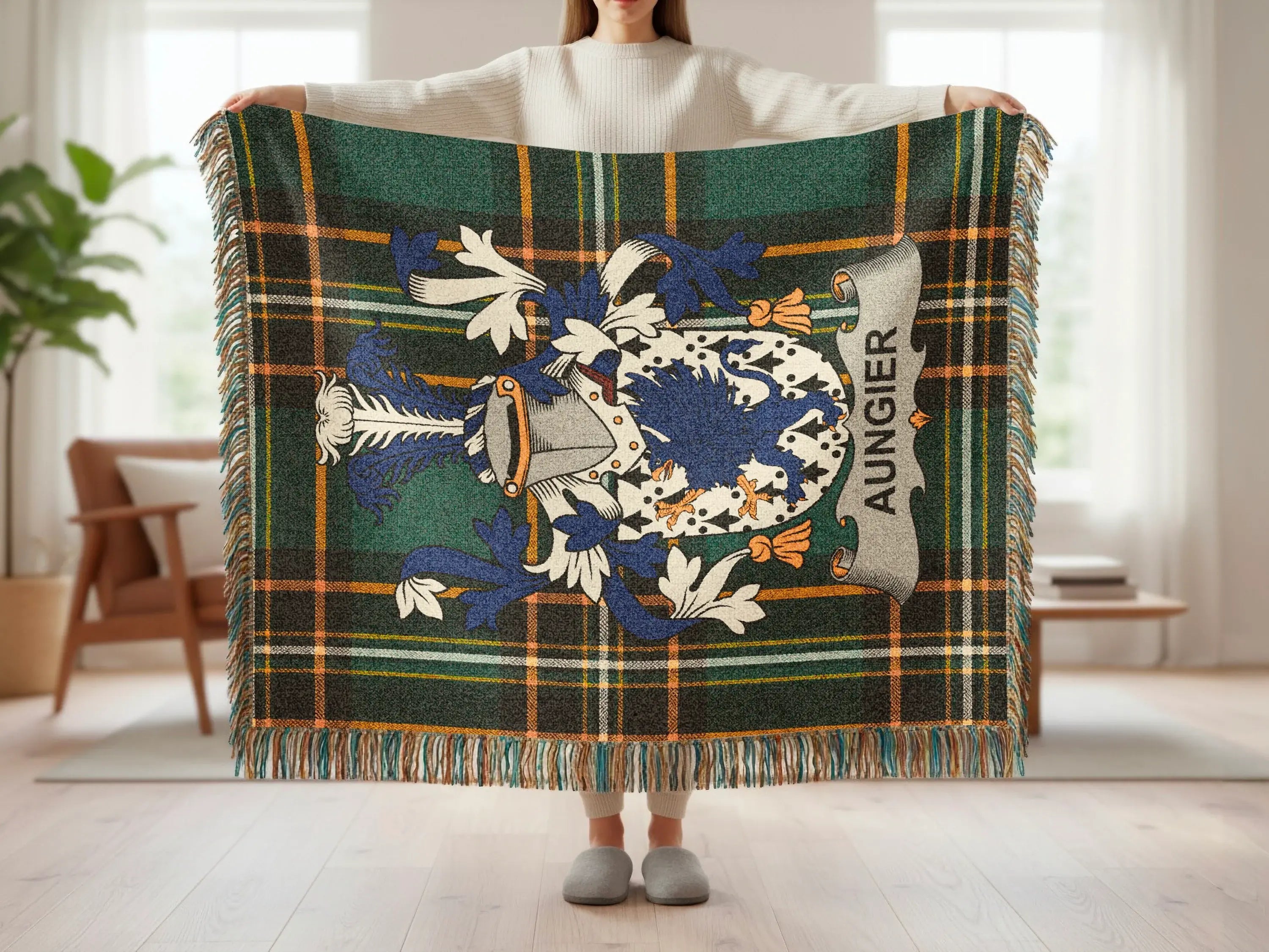 Dark Green Plaid Aungier Crest Blanket product type