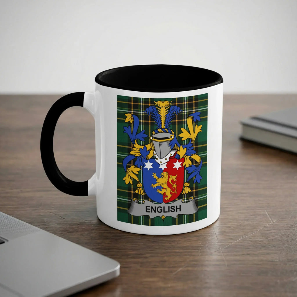 White mug with black interior displaying the English coat of arms.