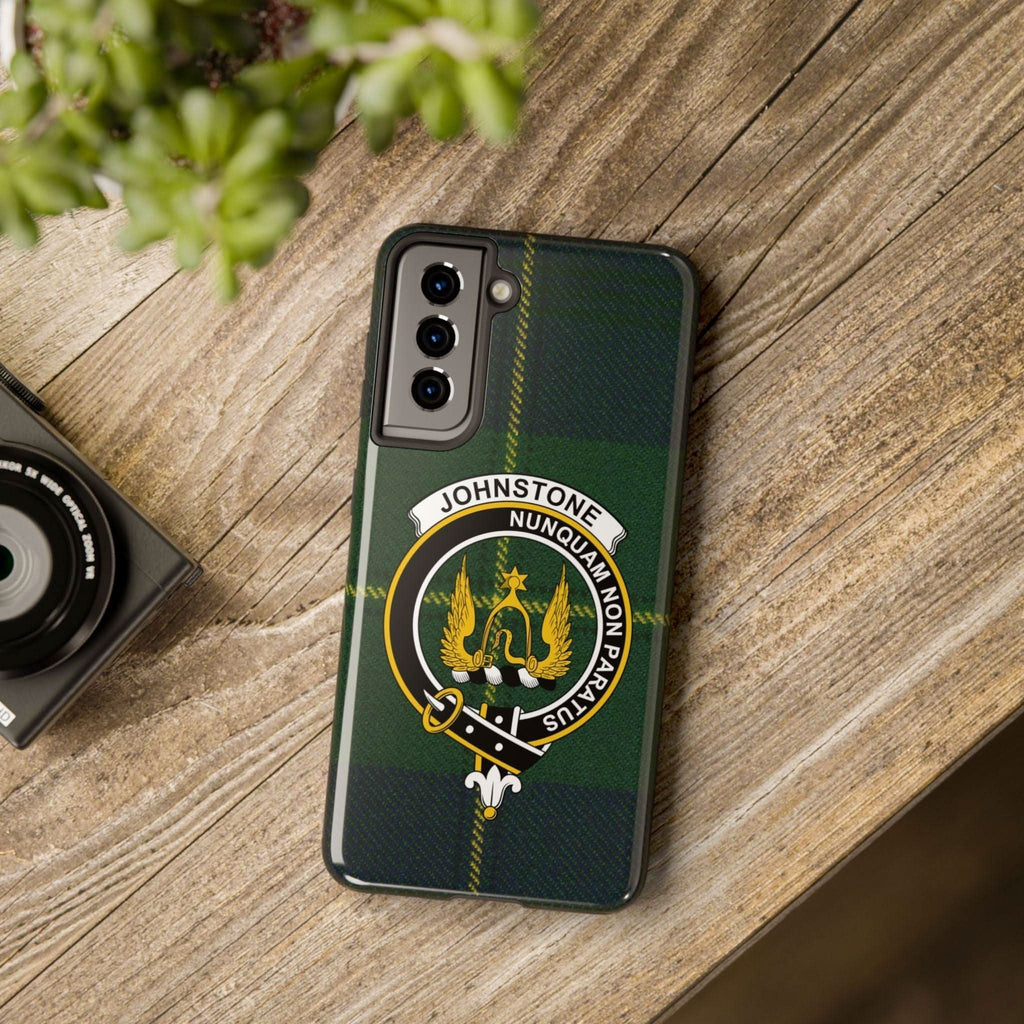 Johnstone Clan Crest Tartan Background Cell Phone Case - Celtic Ancestry Gifts
