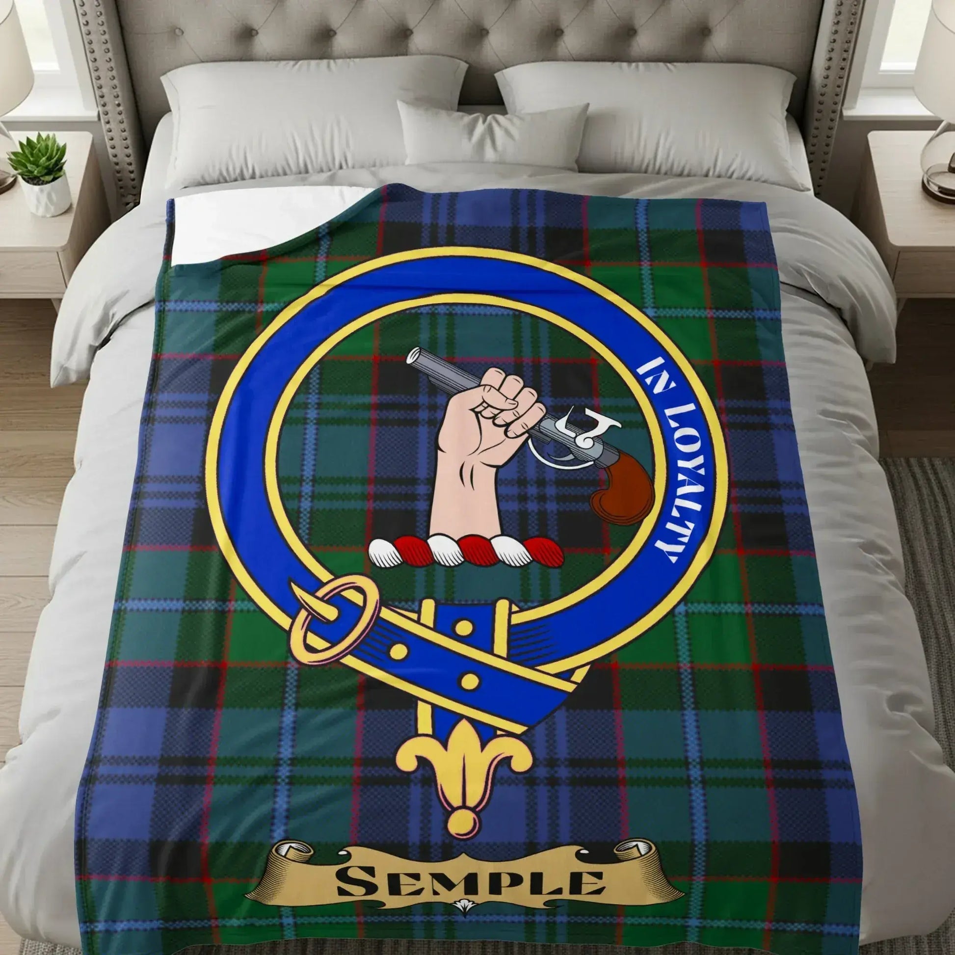 Semple Tartan Blanket With Clan Crest Throw Blanket