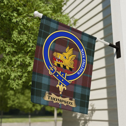 Thompson Family Crest Plaid Background Flag product