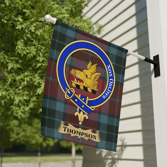 Thompson Family Crest Plaid Background Flag product