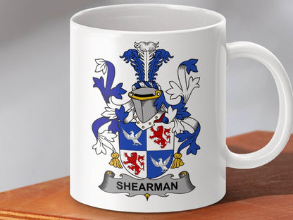 Shearman Family Crest Heraldic Emblem Mug - Celtic Ancestry Gifts
