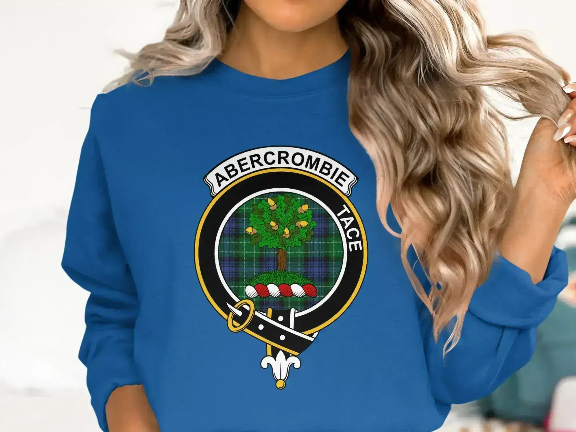 Abercrombie tartan clan crest sweatshirt in royal blue
