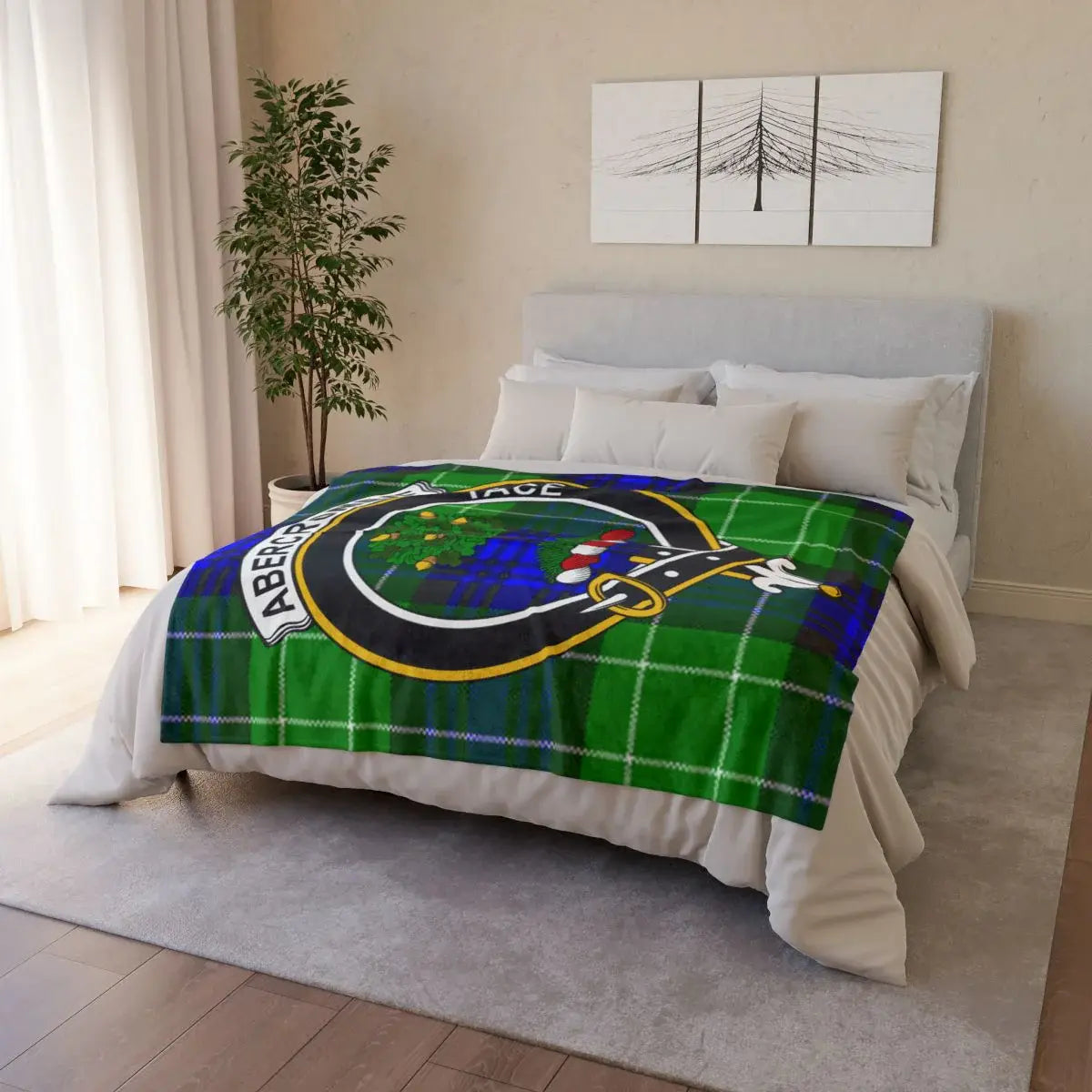 Clan Abercrombie green plaid tartan cosy throw blanket — sofa use, lightweight