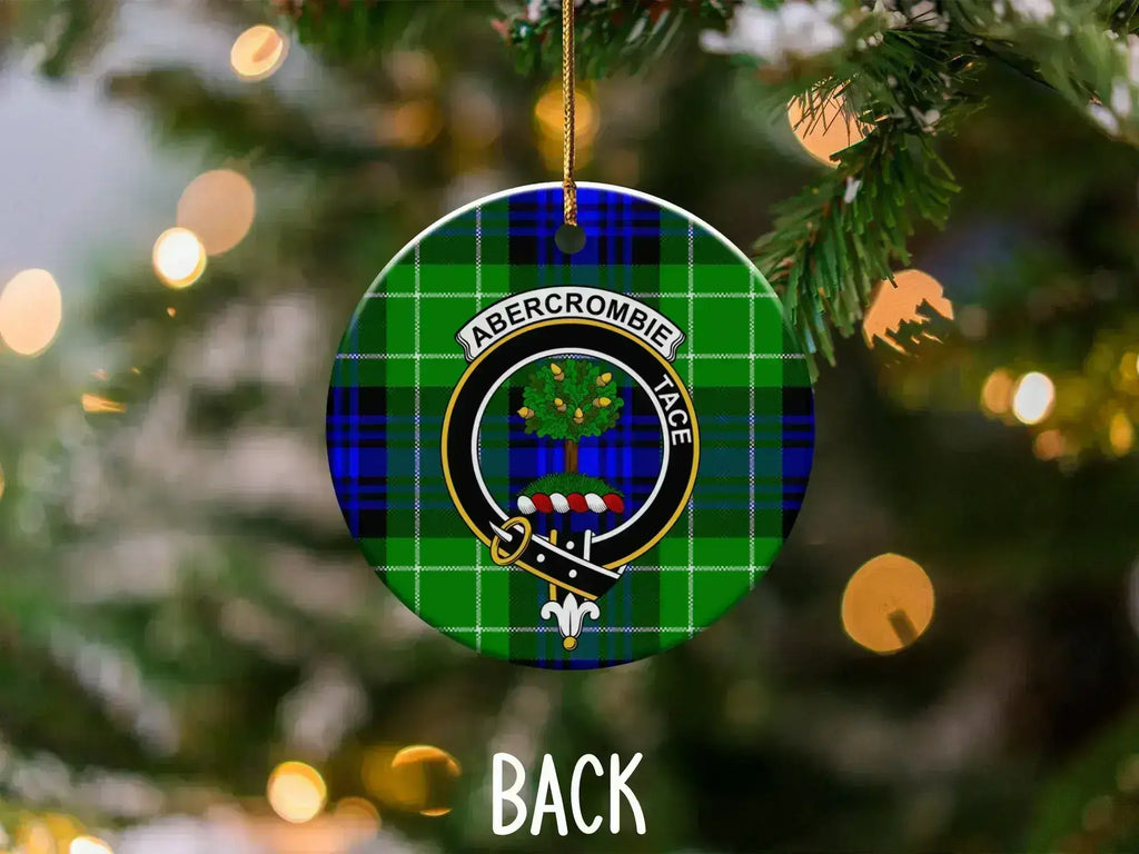 Abercrombie tartan crest ornament for holiday — clan crest, ceramic
