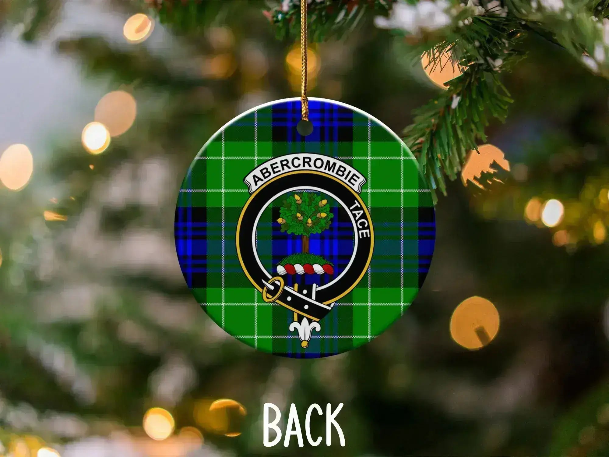 Abercrombie tartan crest ornament for holiday — clan crest, ceramic