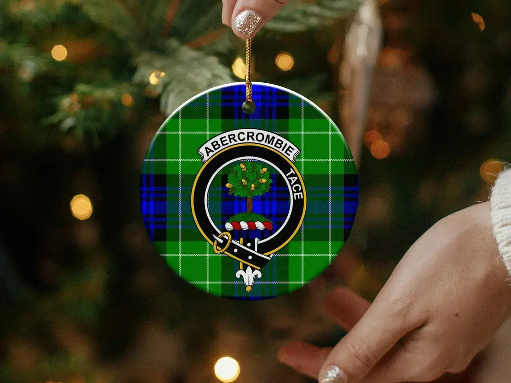 Abercrombie tartan Christmas tree ornament — round ceramic, gold string