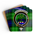 Clan Abercrombie tartan plaid patterned coaster set — glossy cork, 3.75 inch square