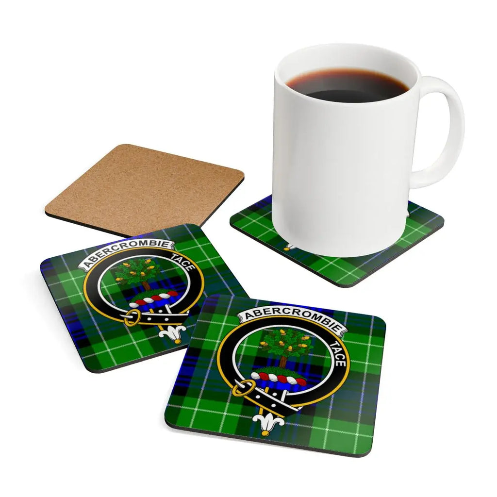 Clan Abercrombie tartan clan crest coasters — single coaster detail view