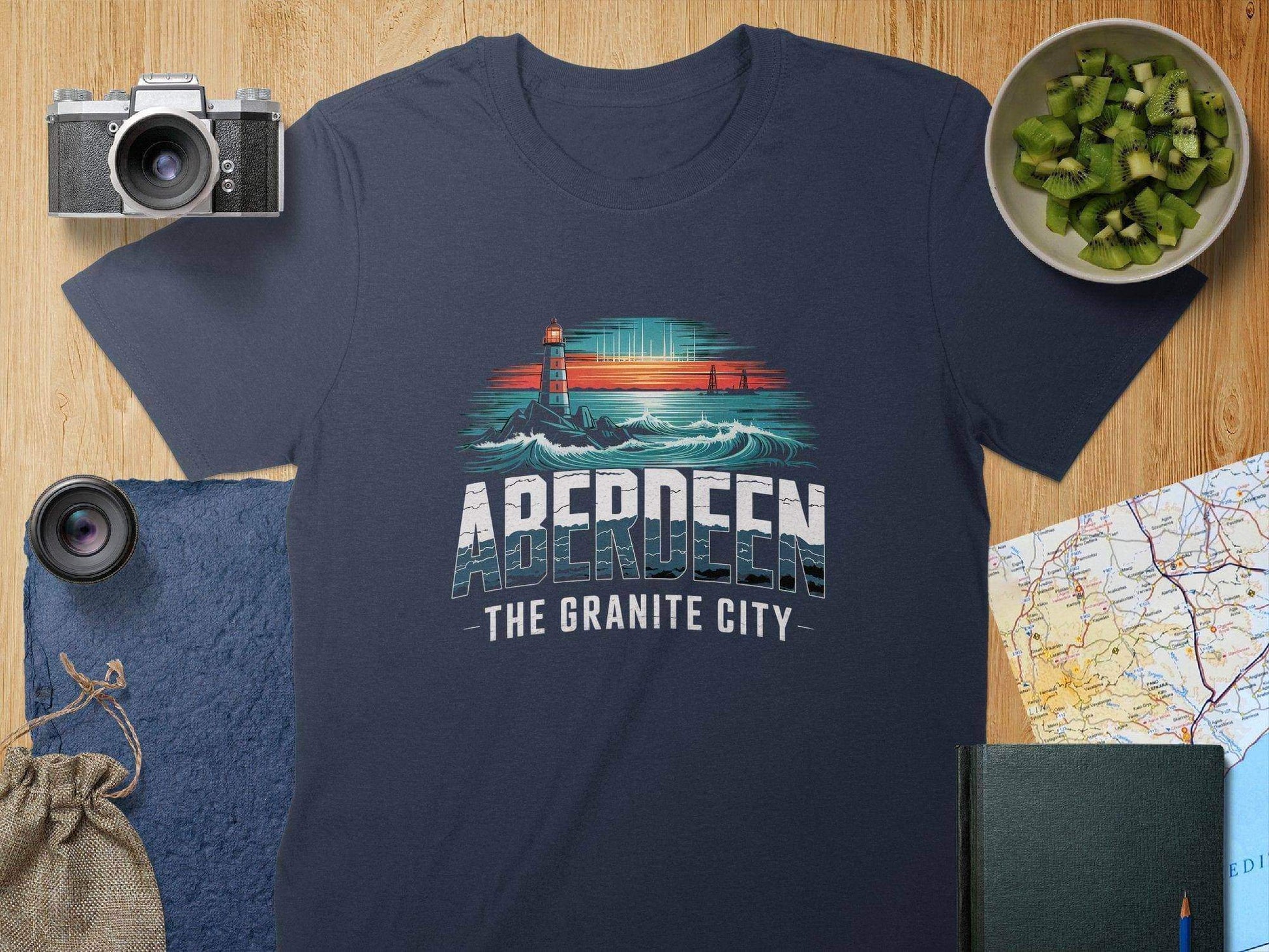 Aberdeen The Granite City Nautical Lighthouse Illustration T-Shirt - Celtic Ancestry Gifts