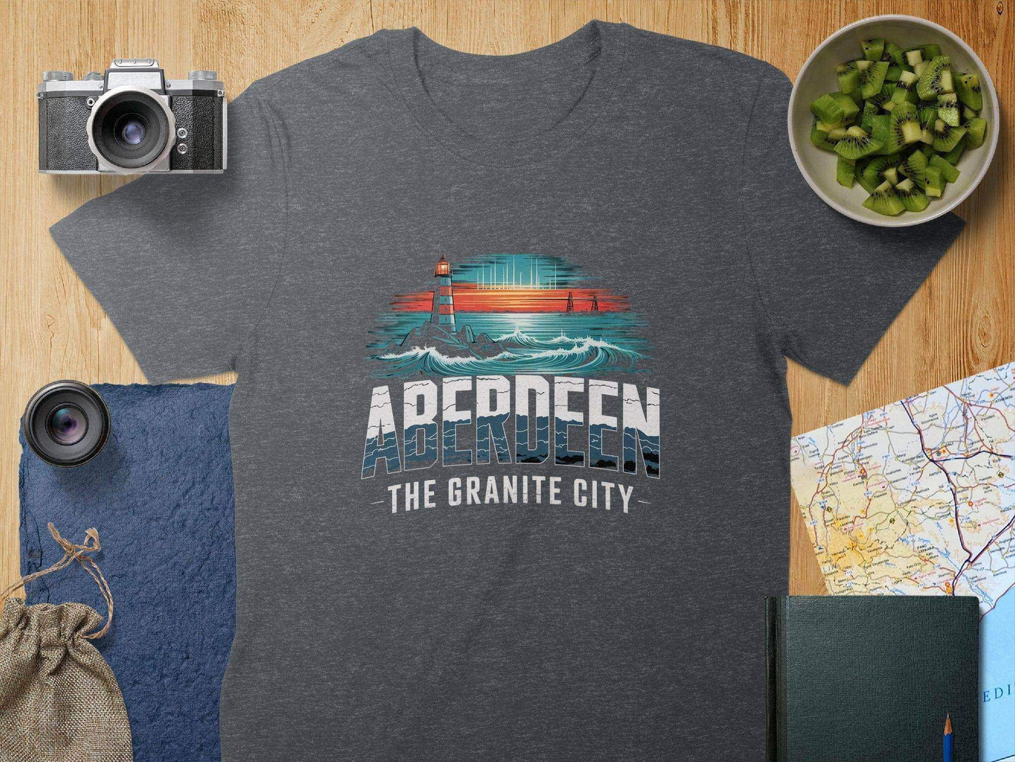 Aberdeen The Granite City Nautical Lighthouse Illustration T-Shirt - Celtic Ancestry Gifts