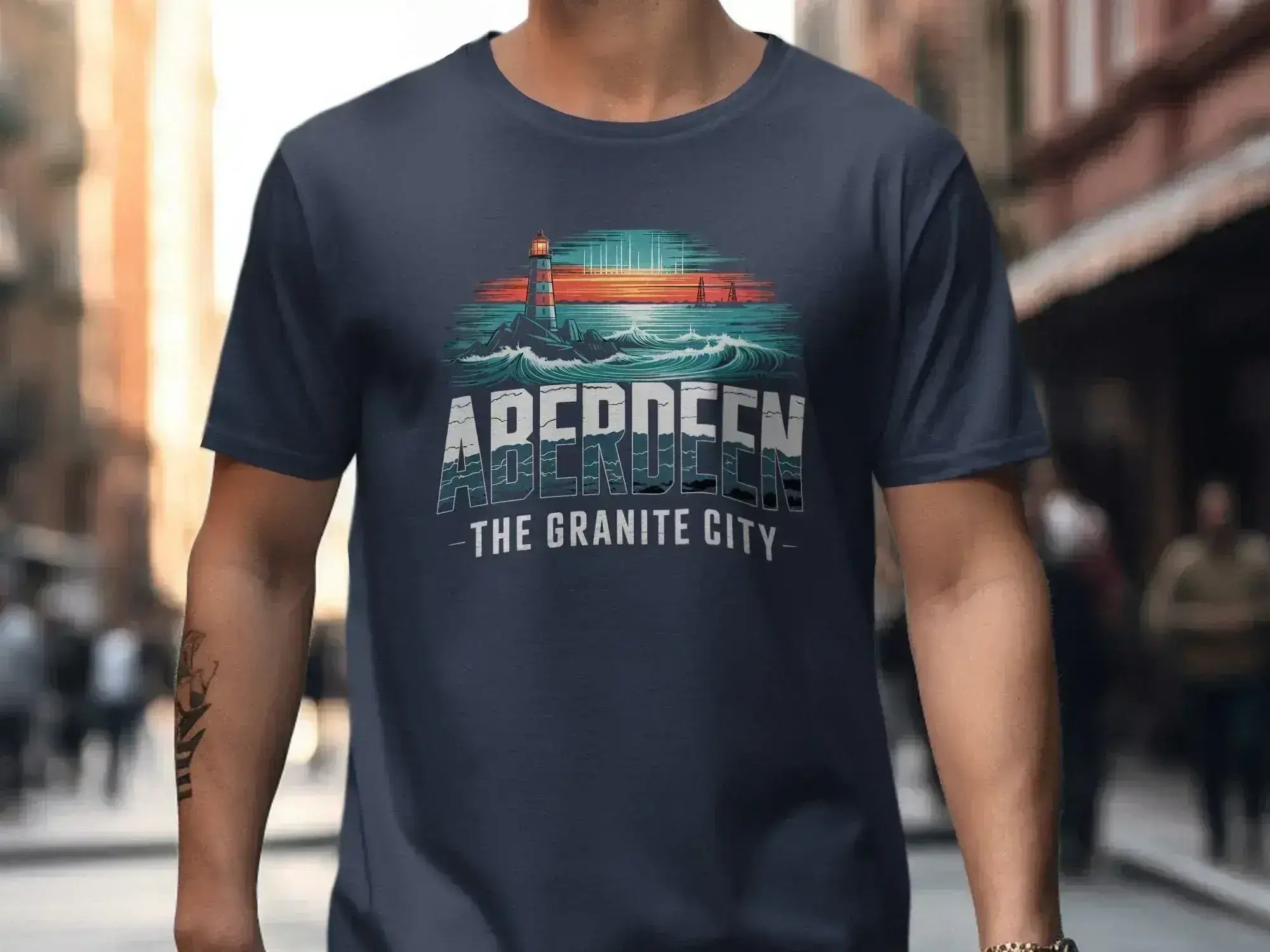 Aberdeen The Granite City Nautical Lighthouse Illustration T-Shirt - Celtic Ancestry Gifts