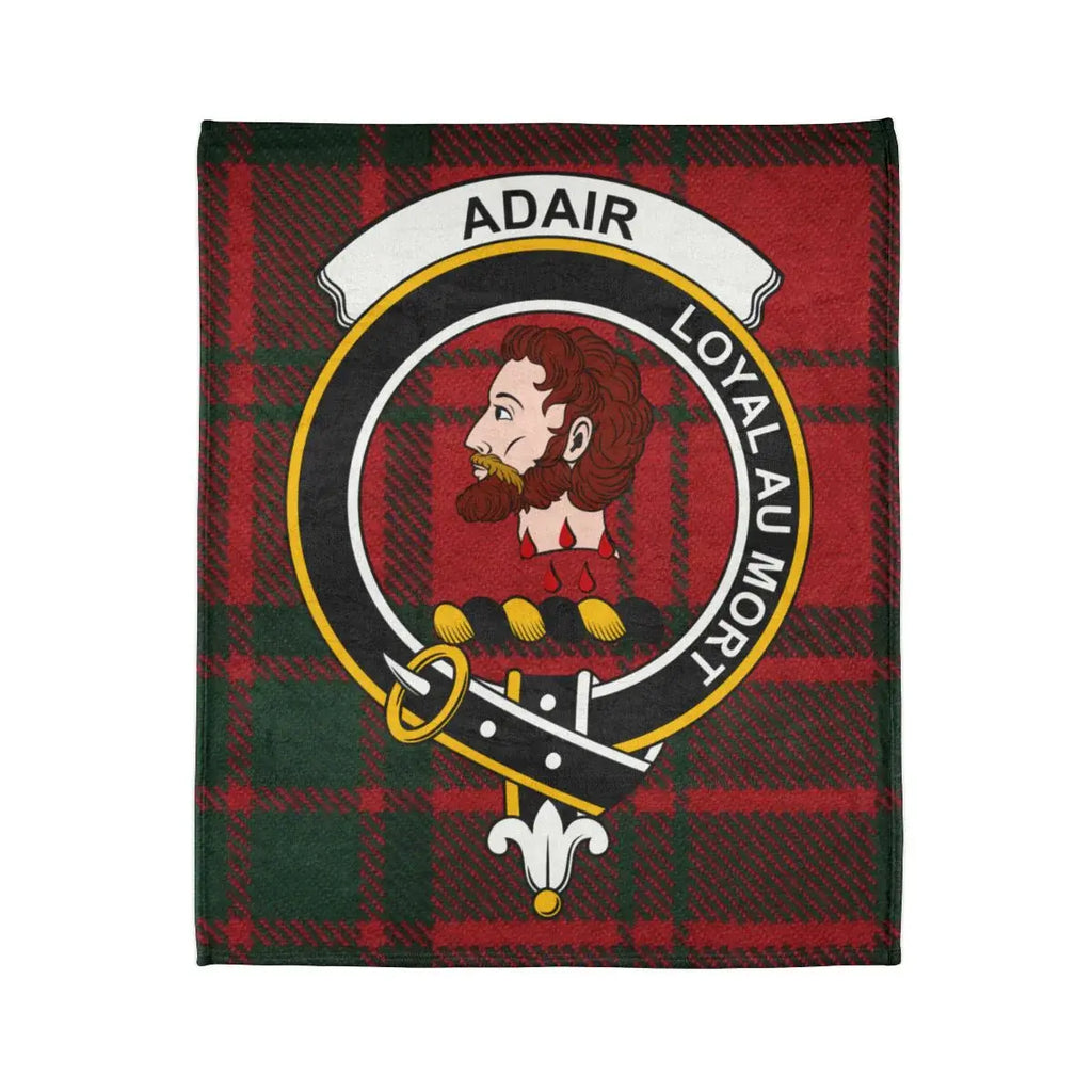Adair Loyal au Mort clan crest tartan throw blanket — full print detail, fade-resistant colour