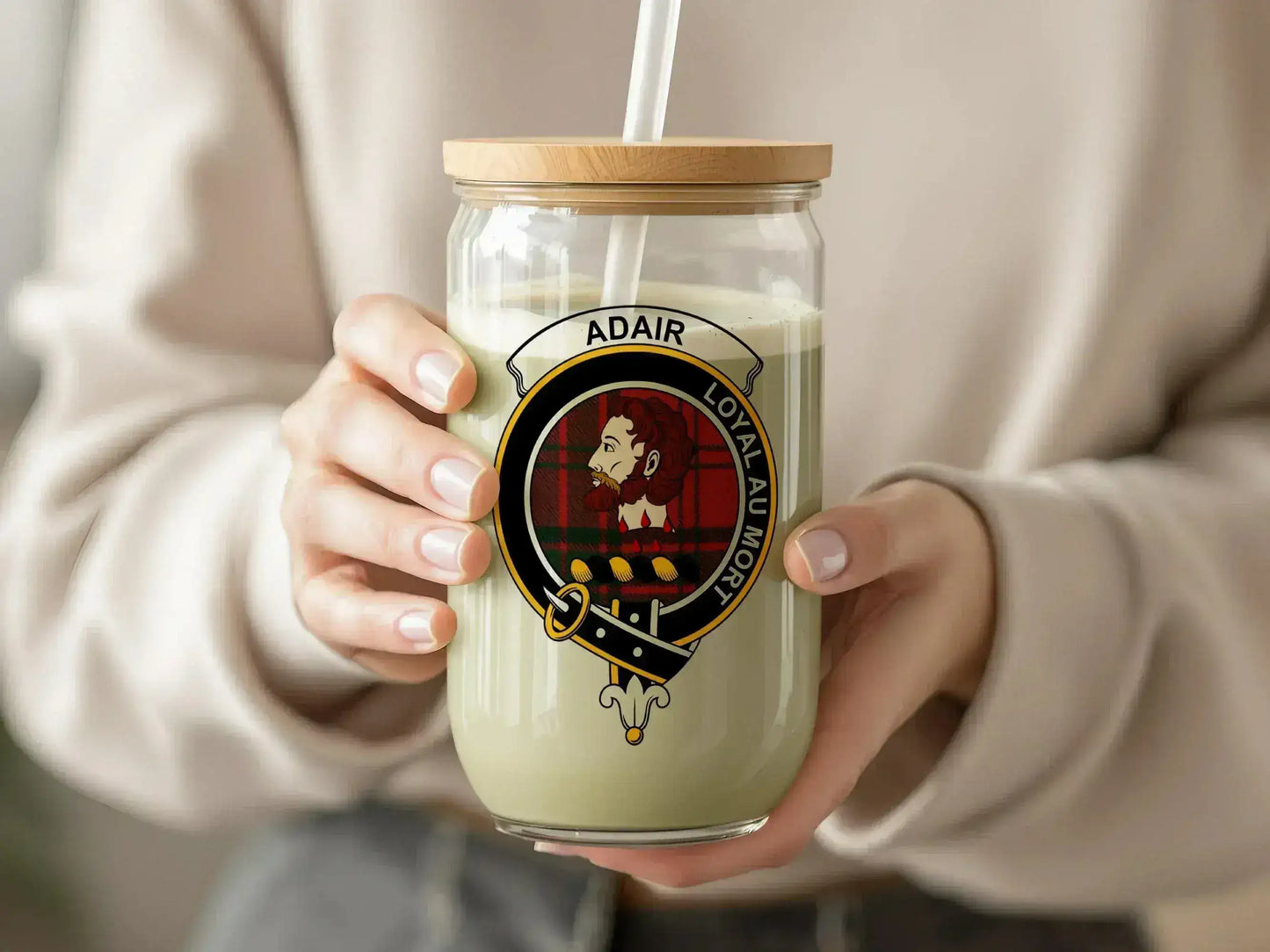 Adair Clan Loyal Au Mort Crest Glass Sipper Cup - Celtic Ancestry Gifts