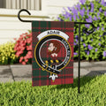 Adair tartan background garden flag with clan crest, outdoor display