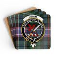 Clan Adam personalised crest set of four coasters — glossy cork, 3.75 inch square