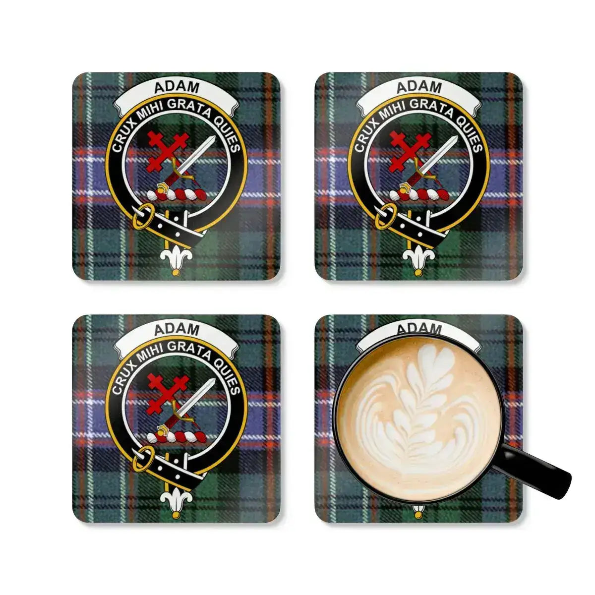 Personalized Scottish Clan Plaid Adam Coaster Set product type