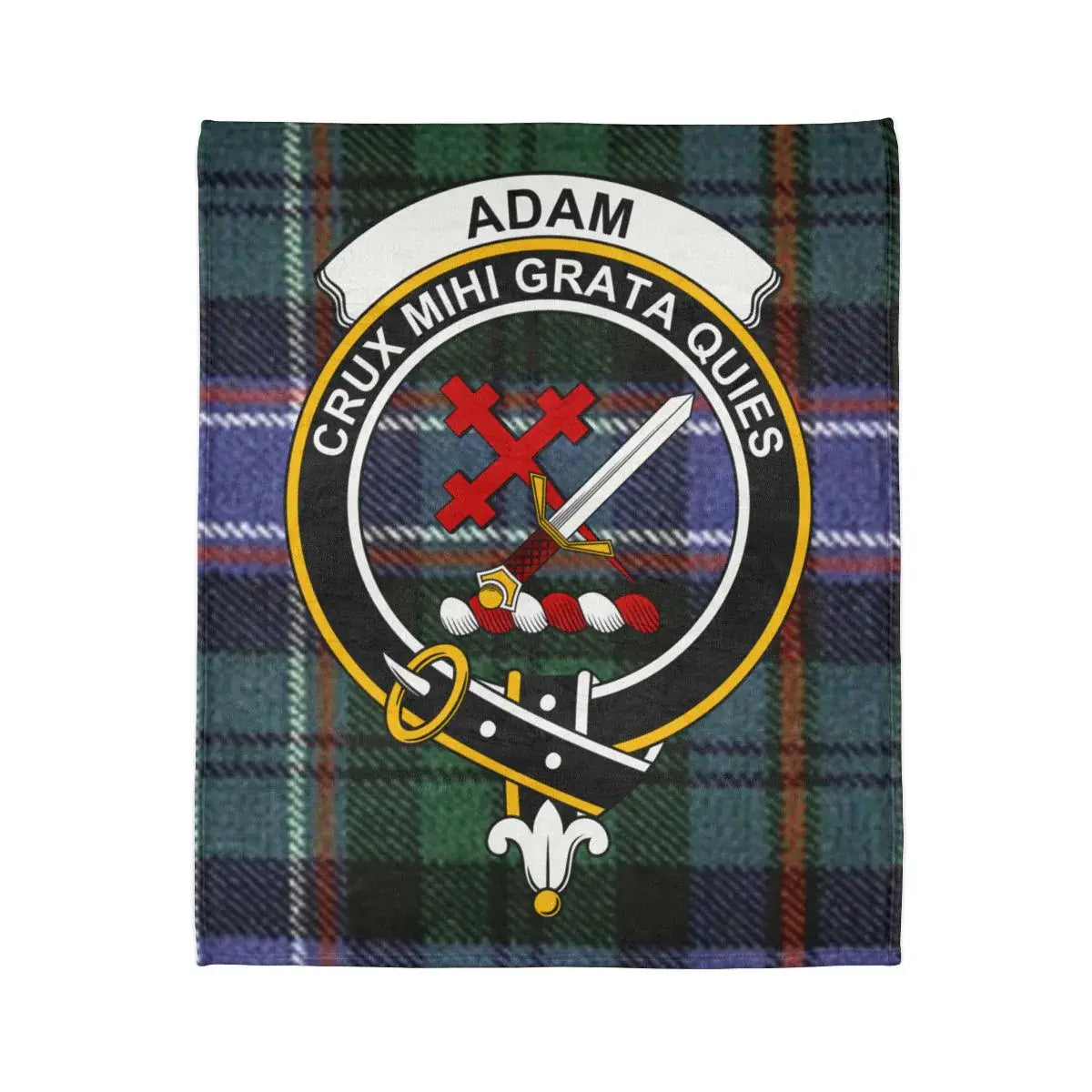 Adam crux mihi grata quies clan crest and sword throw blanket — tartan design