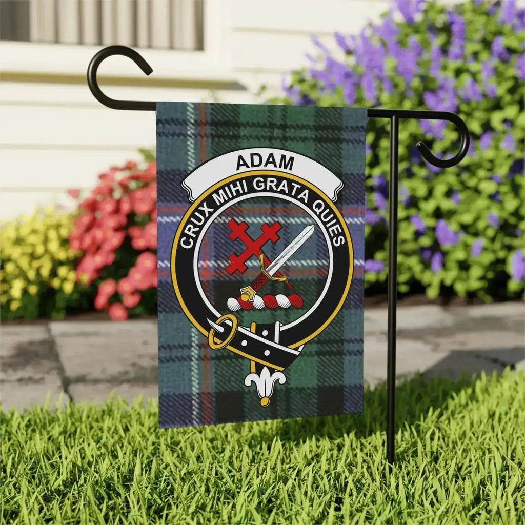 Clan Adam crux mihi grata quies tartan garden flag — 24.5x32 inch outdoor display