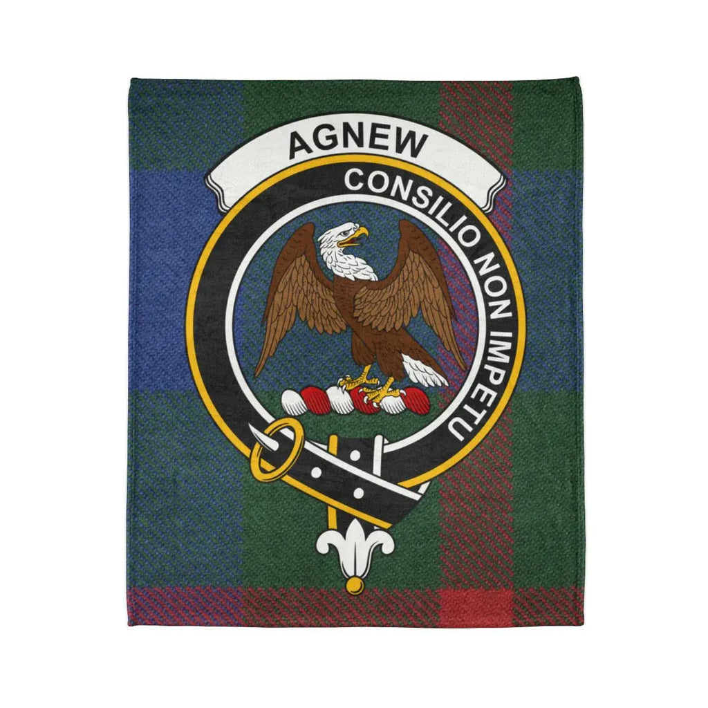 Agnew consilio non impetu emblem throw blanket — eagle crest on tartan