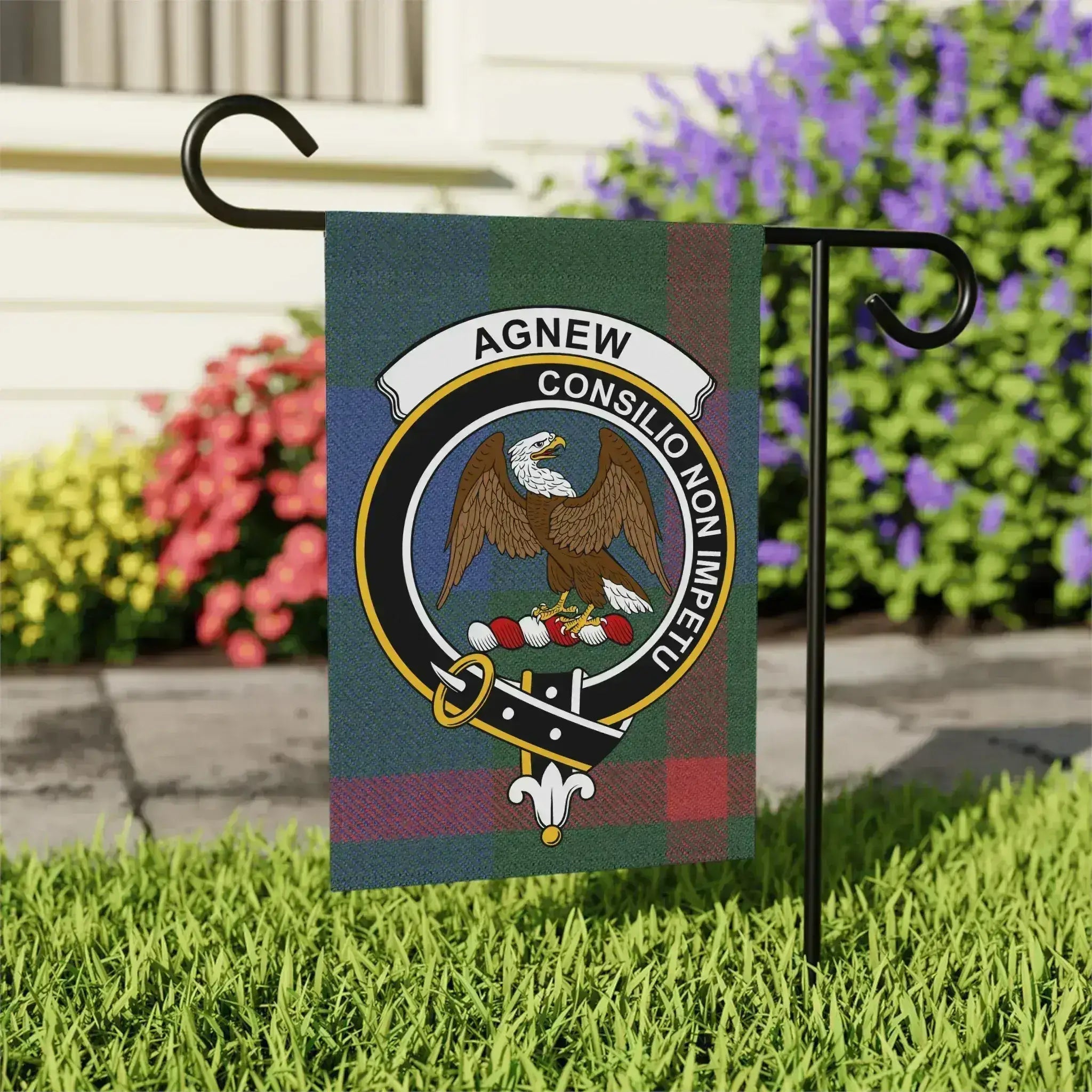 Clan Agnew consilio non impetu eagle emblem garden flag — 24.5x32 inch outdoor display